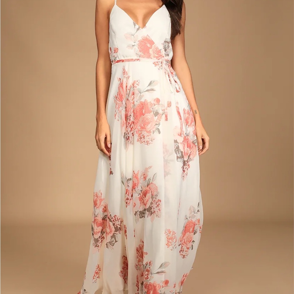 Lulu's White and Pink Floral Maxi Dress